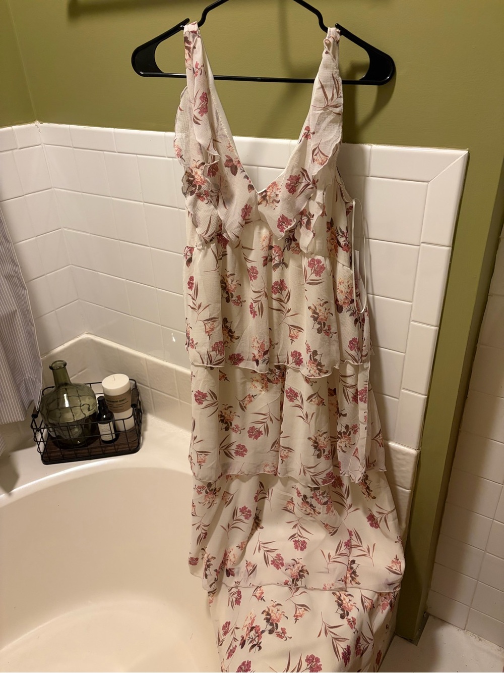 Tiered Floral Maxi Dress in Cream and Pink